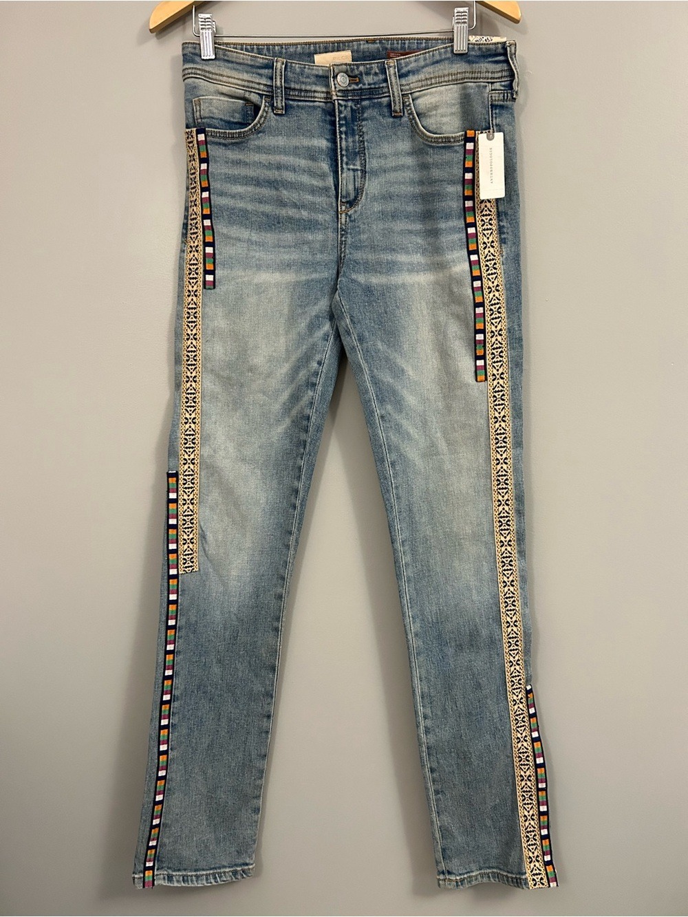 Anthropologie Pilcro NWT Light Blue Skinny Jeans Multicolor Side Trim 28 Tall